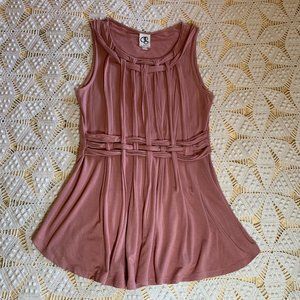 Anthropologie One September Jewel Neck Sleeveless Rose Pink Cotton Knit Blouse